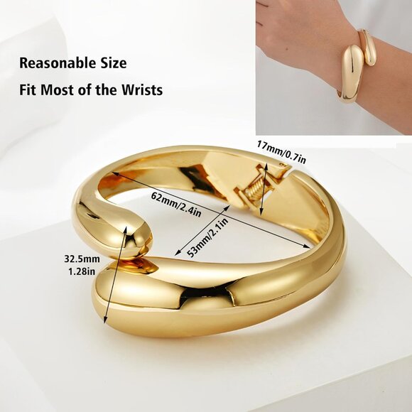 Gold and Silver Polished Chunky Bangle Bracelet for Women with Wide Twisted Cuff - Picture 7 of 7